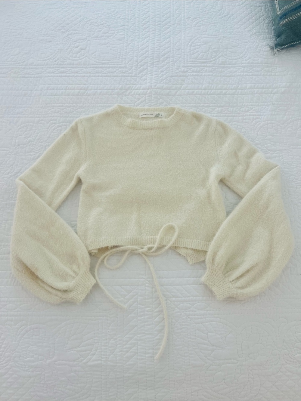Altar'd State Cream Cropped Tie-Front Sweater